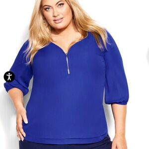 Sexy Fling Elbow Sleeve Top Ultra Blue City Chic NWT